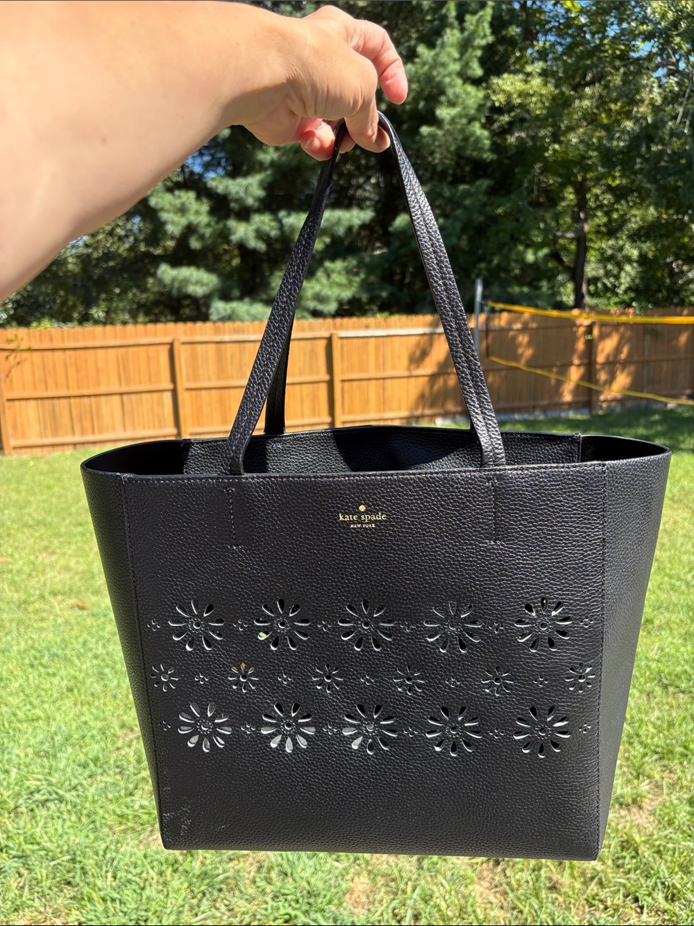 kate spade Black Floral Cutout Leather Tote